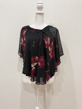Y2K Black Floral Flowing Blouse